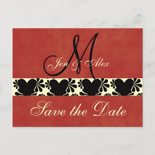 Monogram Wedding Save the Date Cards Ankündigungspostkarte (Vorderseite)