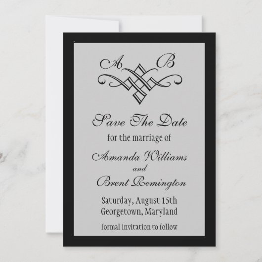 Monogram Wedding Save the Date in Gray (Vorderseite)
