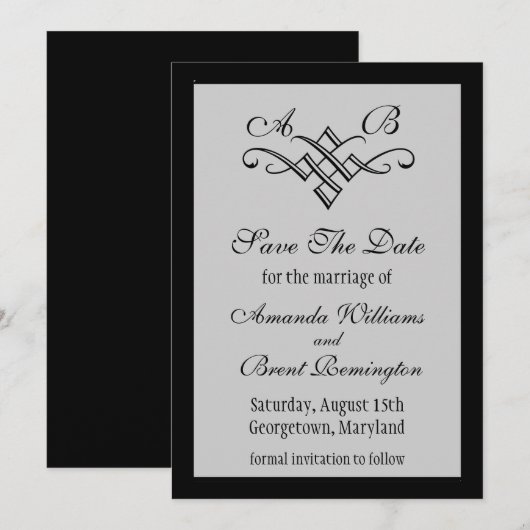 Monogram Wedding Save the Date in Gray (Vorne/Hinten)