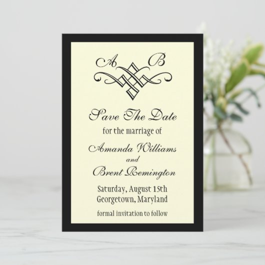 Monogram Wedding Save the Date in Off White (Stehend Vorderseite)
