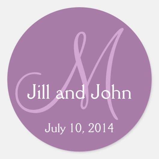 Monogram Wedding Save the Date Stickers Lila (Vorderseite)