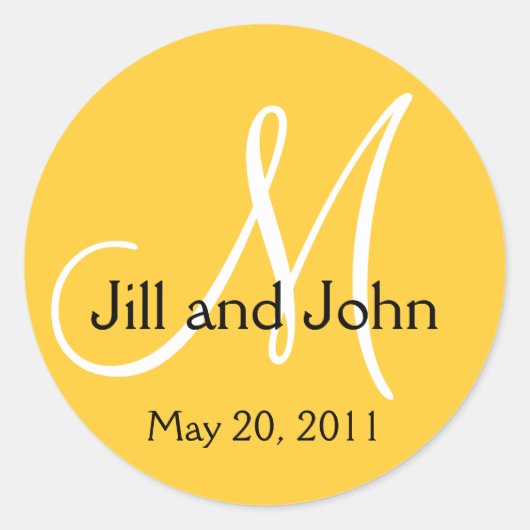 Monogram Wedding Save the Date Yellow Sticker (Vorderseite)