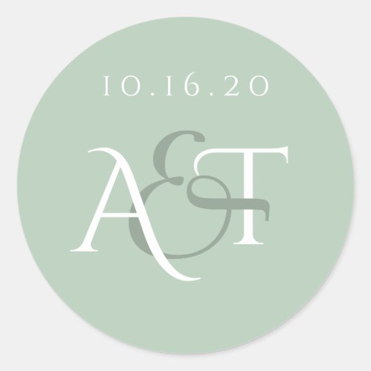Monogram Wedding Siegel Sage Wedding Initials Runder Aufkleber (Vorderseite)