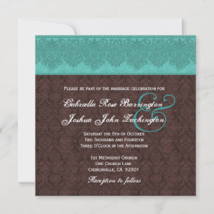Monogram Wedding V07 für Aquamarine und Schokolade Einladung