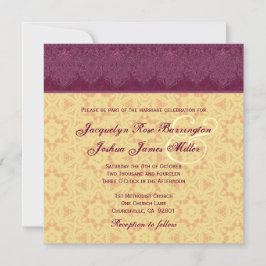Monogram Wedding V30 Gold und Burgund Damask Einladung