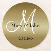 Monogram Wedding Vielen Dank Shimmery Gold Runder Pappuntersetzer (Vorderseite)