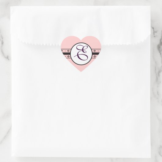 Monogram Wedding Vintag Borders Herz-Aufkleber (Tasche)