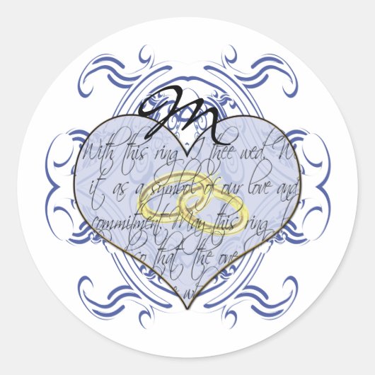 Monogram Wedding Vow Heart Runder Aufkleber (Vorderseite)