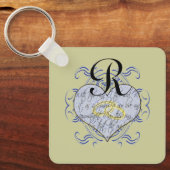 Monogram Wedding Vow Heart Schlüsselanhänger (Vorderseite)