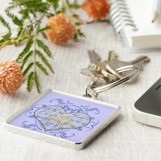 Monogram Wedding Vow Heart Schlüsselanhänger (Seite)