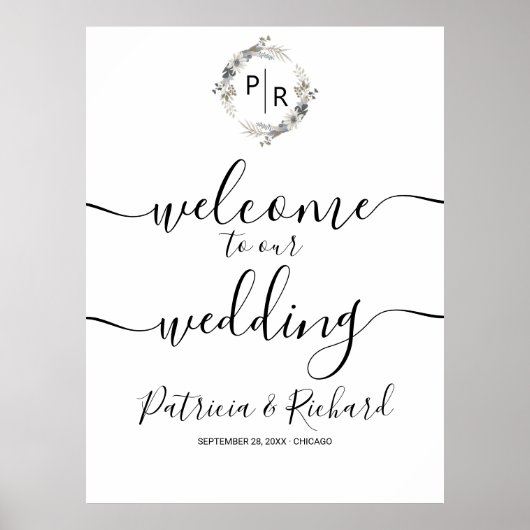 Monogram Wedding Welcome Sign Foam Board Poster (Vorne)