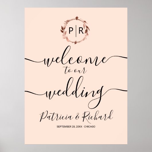 Monogram Wedding Welcome Sign Poster (Vorne)