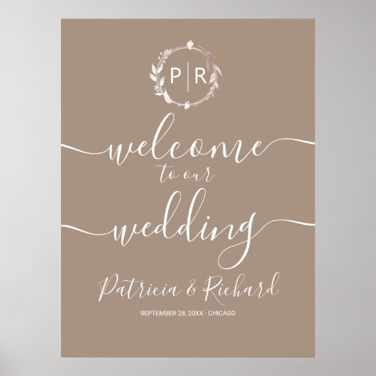 Monogram Wedding Welcome Sign Poster (Vorne)