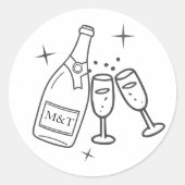 Monogram Wedding Whimsical Doodles Grey and White Runder Aufkleber (Vorderseite)