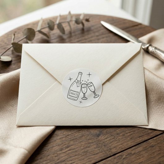 Monogram Wedding Whimsical Doodles Grey and White Runder Aufkleber