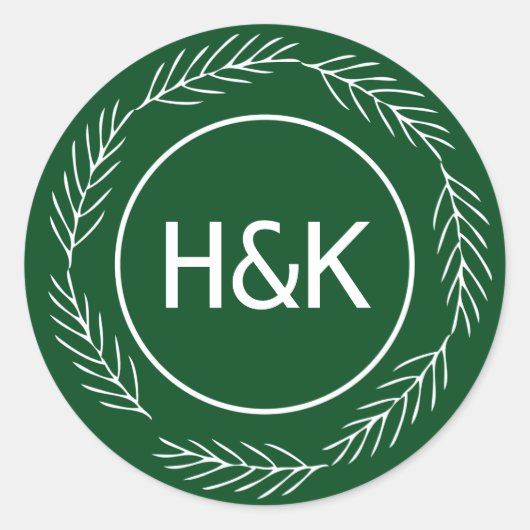 Monogram Wedding Wreath Runder Aufkleber (Vorderseite)