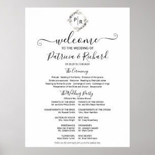 Monogram Wedding Zeremony Program Sign Foton Board Poster