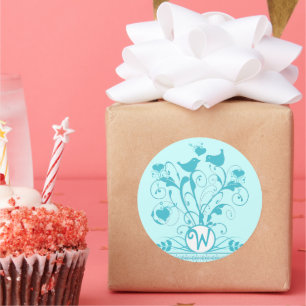 Monogram Wedds Hearts Wirbel Aqua Blue Runder Aufkleber