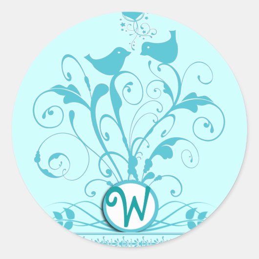 Monogram Wedds Hearts Wirbel Aqua Blue Runder Aufkleber (Vorderseite)