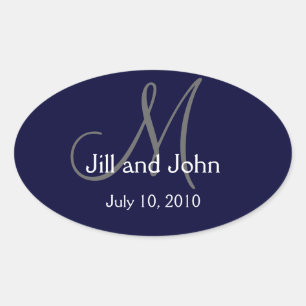 Monogram Wedine Wine Label Sticker Navy