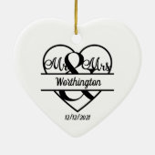 Monogram Wedname Heart Holiday Keramik Ornament (Hinten)