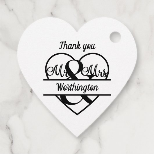 Monogram Wedname Heart Schwarz-weiß Danke Geschenkanhänger (Rückseite)
