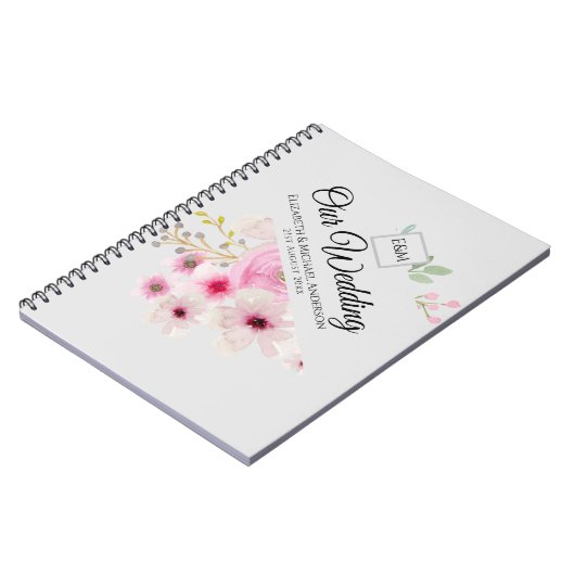 Monogram Wedple Pink Blush Bloral Notizblock (Linke Seite)