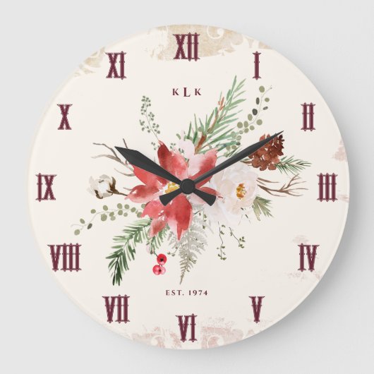Monogram Weihnachtsgeschenk Rustikale Weihnachten Große Wanduhr (Vorderseite)