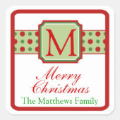 Monogram Weihnachtskleber Quadratischer Aufkleber (Vorderseite)