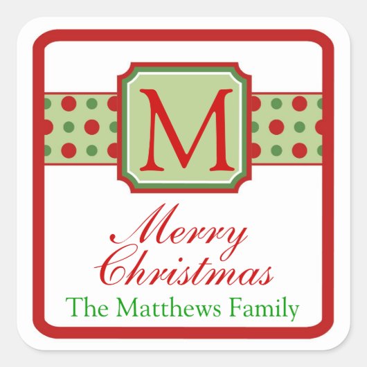Monogram Weihnachtskleber Quadratischer Aufkleber (Vorderseite)