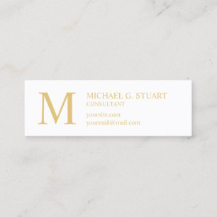 Monogram, weiß und Gold elegant Mini Visitenkarte