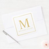 Monogram, weiß und Gold elegant Quadratischer Aufkleber (Umschlag)