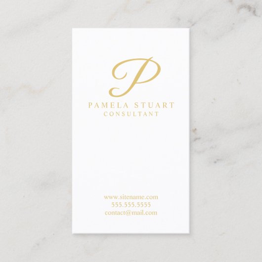 Monogram, weiß und Gold elegant Visitenkarte (Vorderseite)