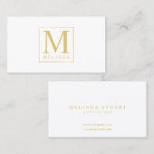Monogram, weiß und Gold elegant Visitenkarte (Vorne/Hinten)