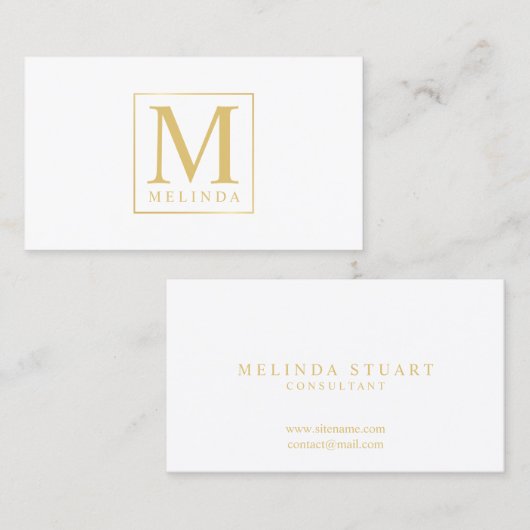 Monogram, weiß und Gold elegant Visitenkarte (Vorne/Hinten)