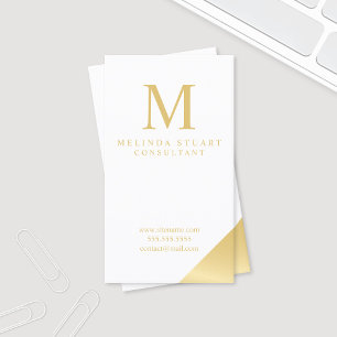 Monogram, weiß und Gold elegant Visitenkarte