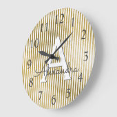 Monogram, weiß und goldgestreift große wanduhr (Winkel)