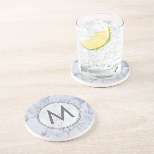 Monogram, weiß und graue Marmorstone Textur Untersetzer (Seite)