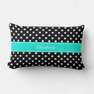 Monogram, weiß und schwarz Polka Dos Aqua Name7 Lendenkissen