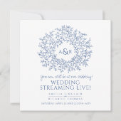 Monogram-weiße Blätter Hochzeit Live-Stream Ankündigung (Vorderseite)