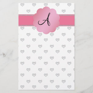 Monogram, weiße Diamantherzen Briefpapier