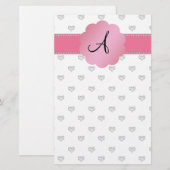 Monogram, weiße Diamantherzen Briefpapier (Vorne/Hinten)