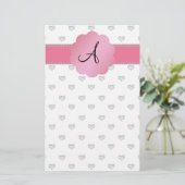 Monogram, weiße Diamantherzen Briefpapier (Stehend Vorderseite)