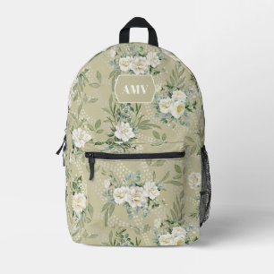 Monogram, weiße Floral- und Wavy-Punkte Bedruckter Rucksack
