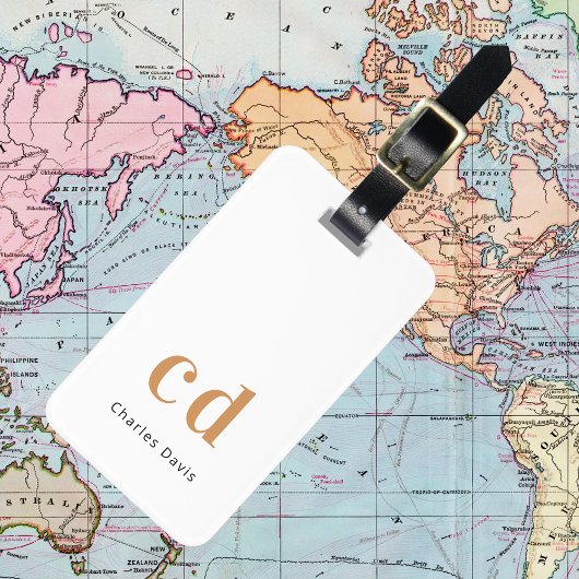 Monogram, weißer Goldname elegant modern Gepäckanhänger