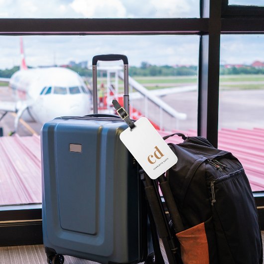 Monogram, weißer Goldname elegant modern Gepäckanhänger