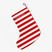 Monogram, weißer, horizontaler Preppy-Strip Kleiner Weihnachtsstrumpf (Rückseite (Hängend))