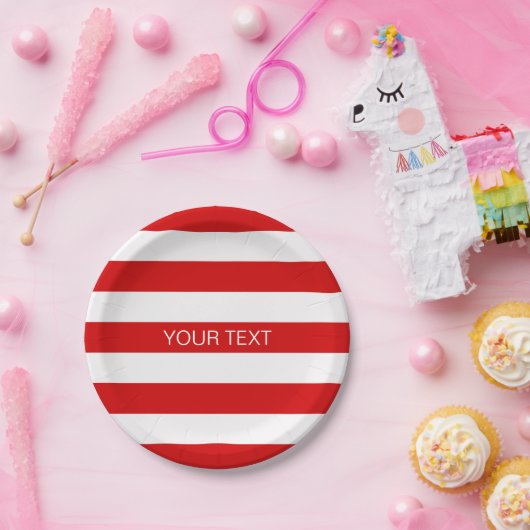 Monogram, weißer, horizontaler Preppy-Strip Pappteller (Party)