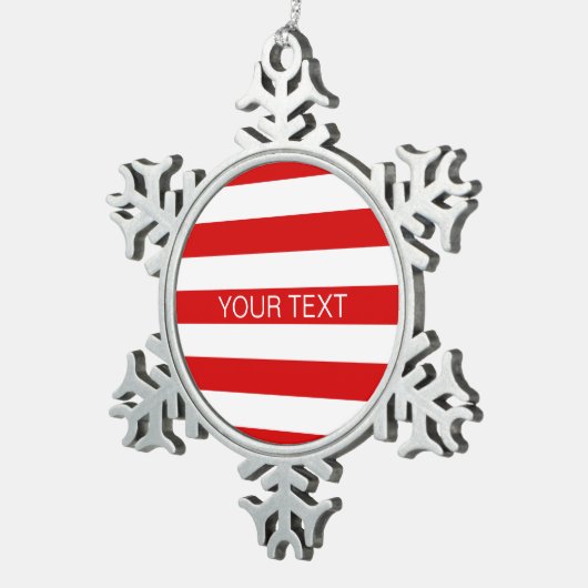 Monogram, weißer, horizontaler Preppy-Strip Schneeflocken Zinn-Ornament (Rechts)