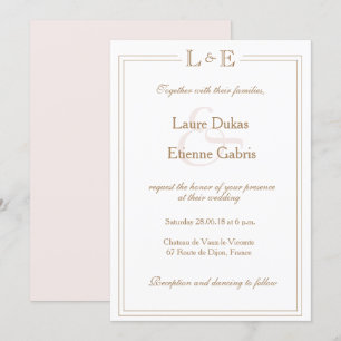 Monogram, weißes Goldmedaille und moderne Hochzeit Einladung